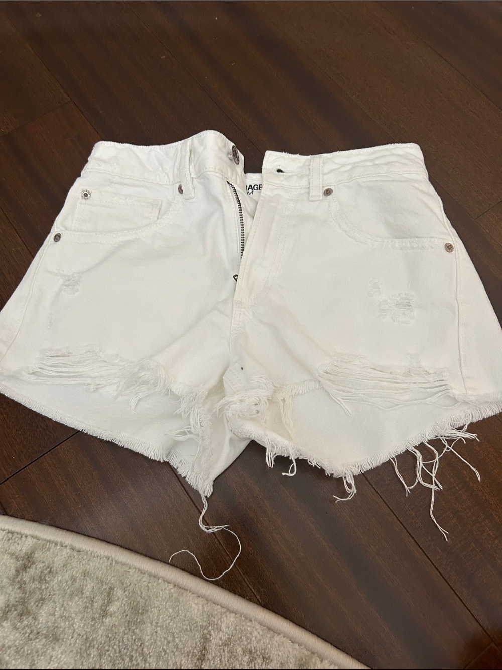 Garage White Distressed High-Rise Jean Shorts